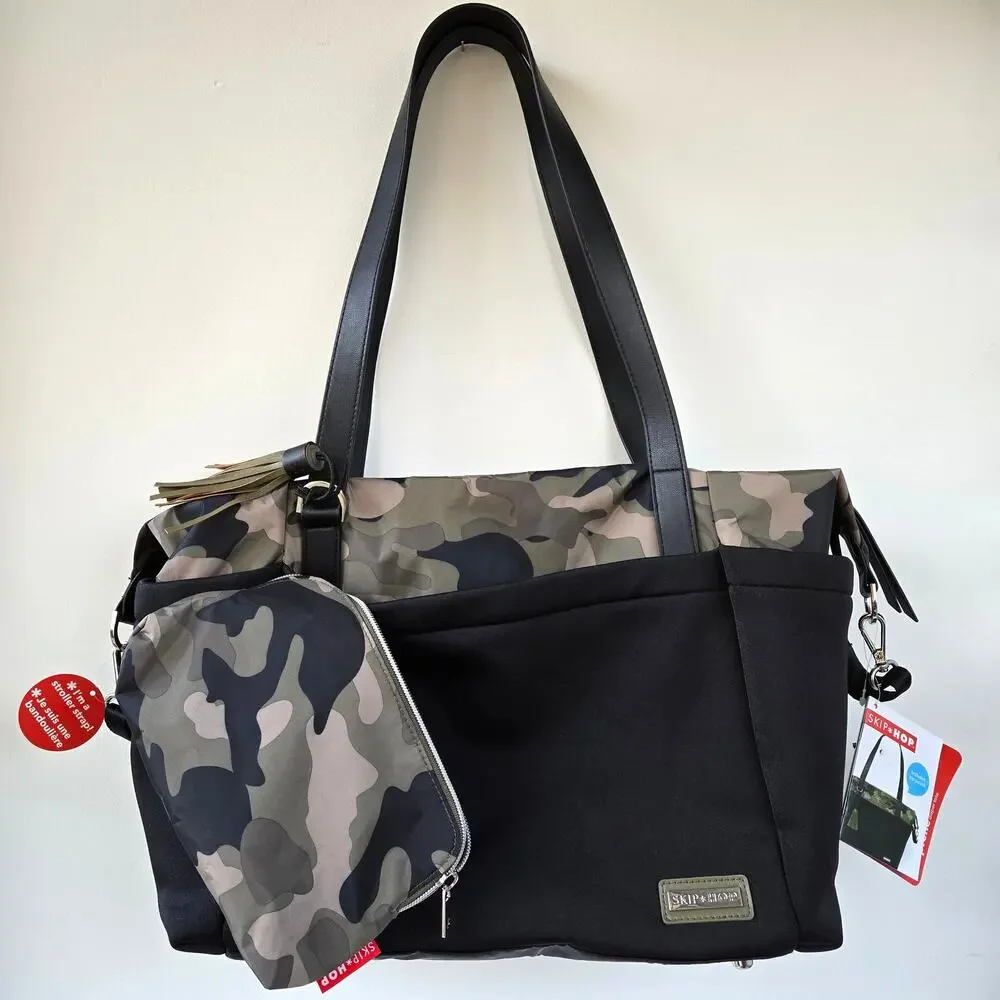 Skip Hop NEW Nolita Neoprene Black Camo Diaper Tote Bag Camoflage Unisex NWT